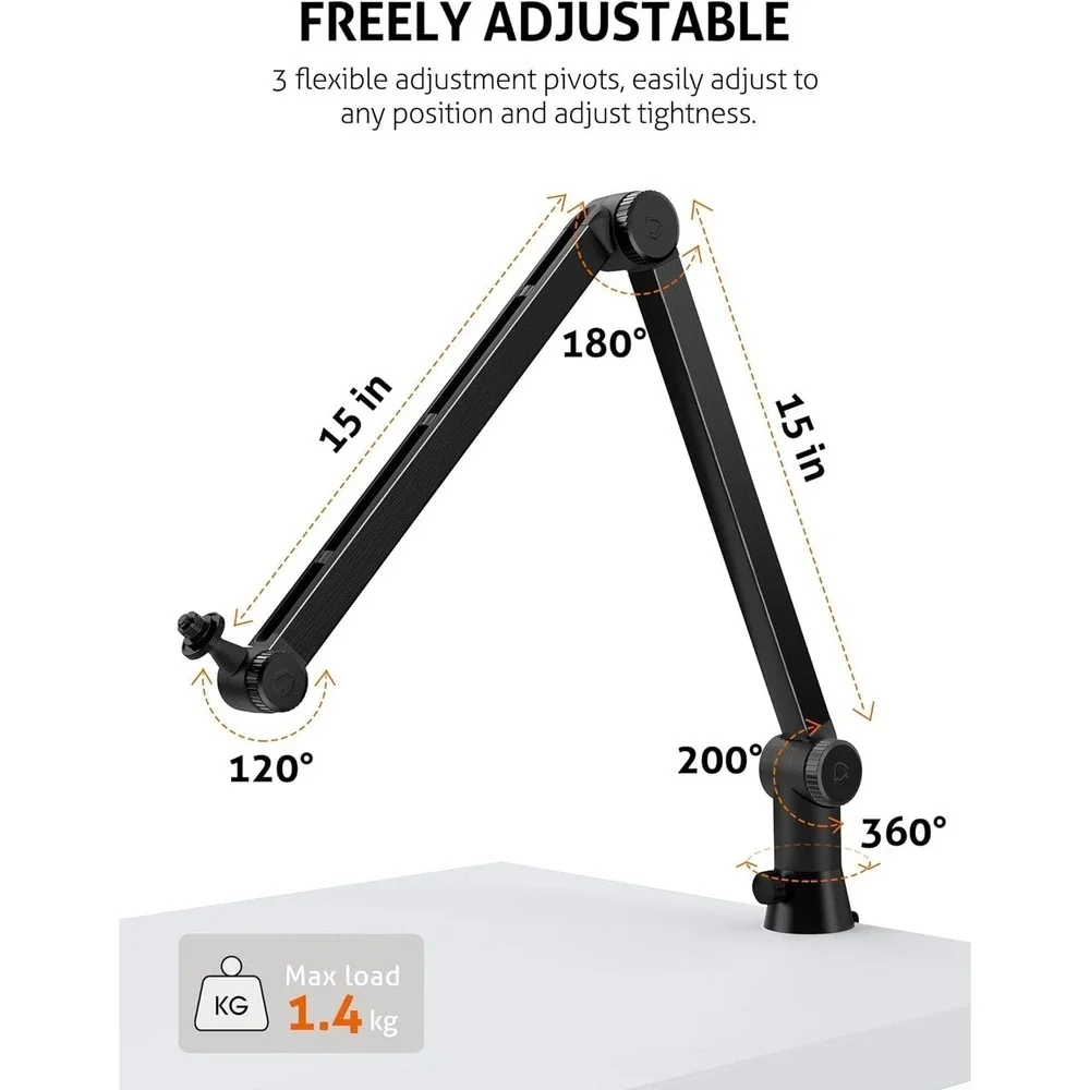 SUNMON QuadCast Boom Arm Heavy Duty Mic Stand w‎ Pop Filter 360 Clamp